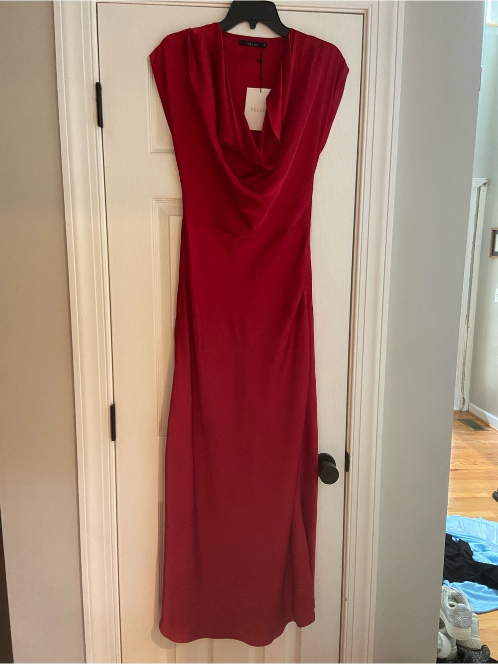 Deluc Red Cowl-Neck Maxi Dress